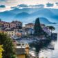 varenna, italy, lake, nature, lake como, como, village, mountain, trees, harbor
