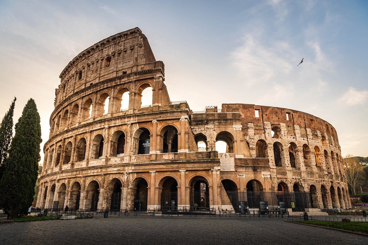 italy, rome, colosseum, sunset, ancient architecture, nature, travel, roman arena, tourists