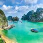 Boats on the water in Ha Long Bay, Vietnam